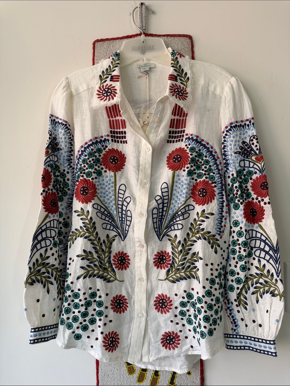 “Sundance” Canyon Sunset Linen Floral Embroidered Blouse NWT